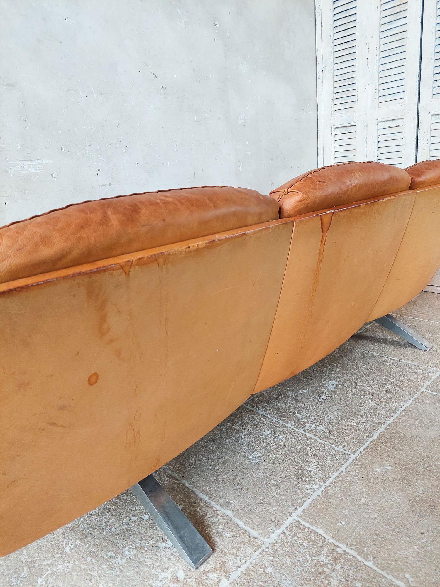 Vintage design sofa from De Sede and hocker , model DS31, in cognac leather 8