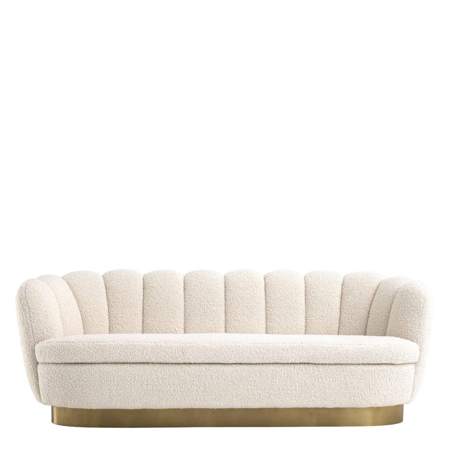 Sofa im Vintage-Design-Stil aus Boucl Samtstoff und Messingfuß (Moderne der Mitte des Jahrhunderts) im Angebot