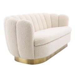 Vintage Design Style Bouclé Velvet Fabric and Brass Base Sofa