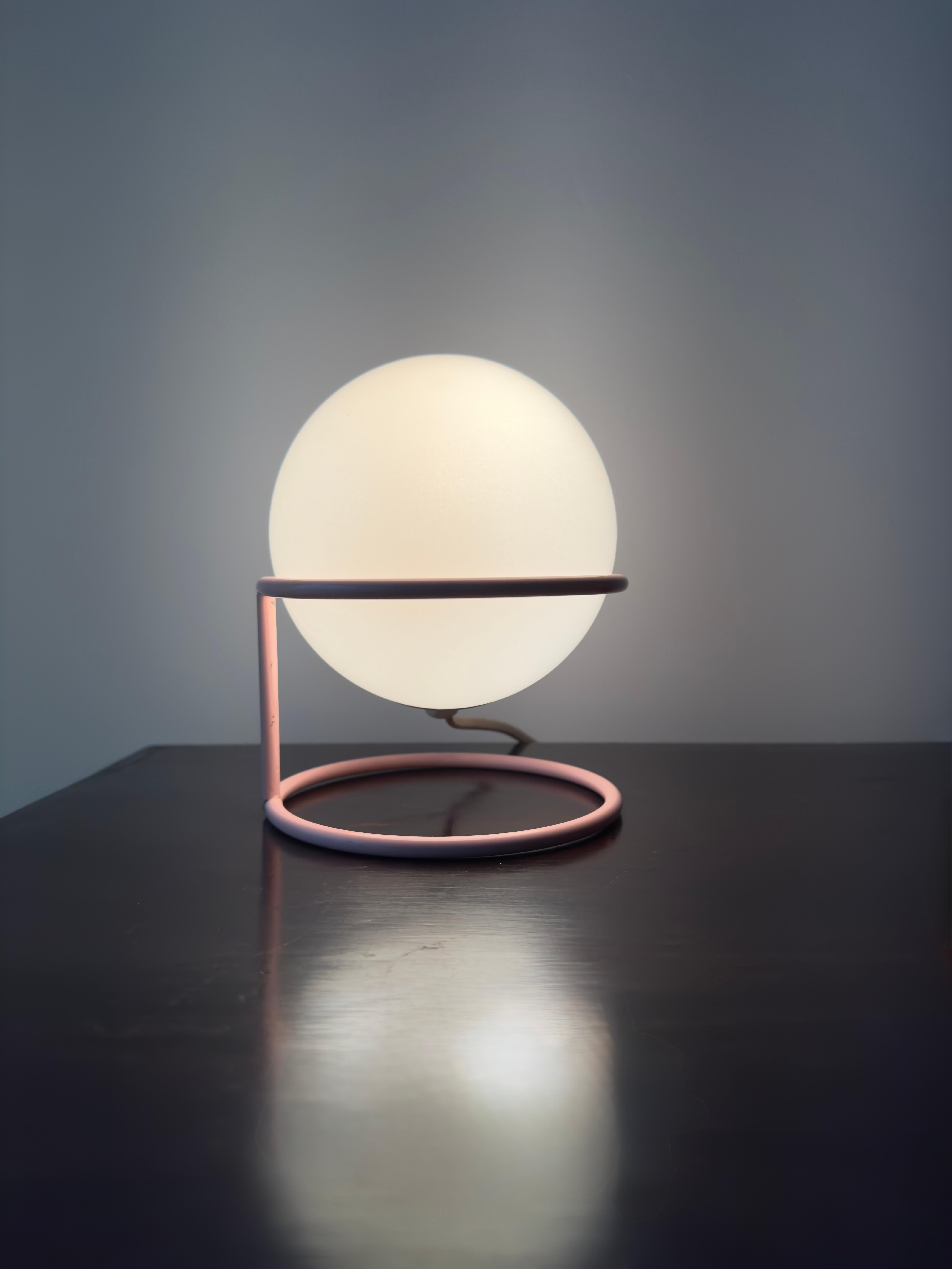 Metal Vintage Design Table Lamp with Opaline Globe, 1970s–80s For Sale