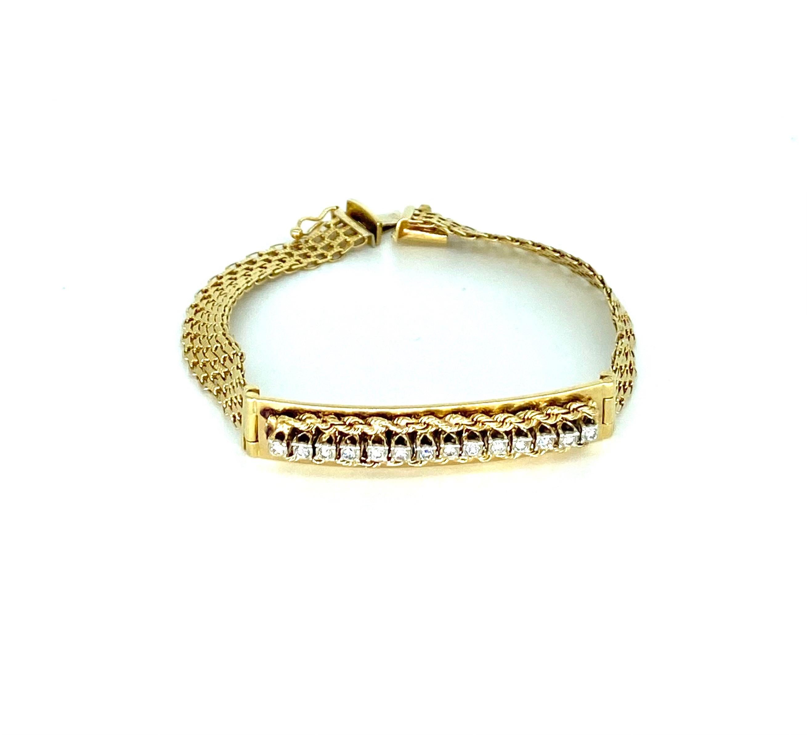 Vintage Designer 0.70 Carat Diamond Fancy Rope ID Link Bracelet 14k Gold In Good Condition For Sale In Miami, FL