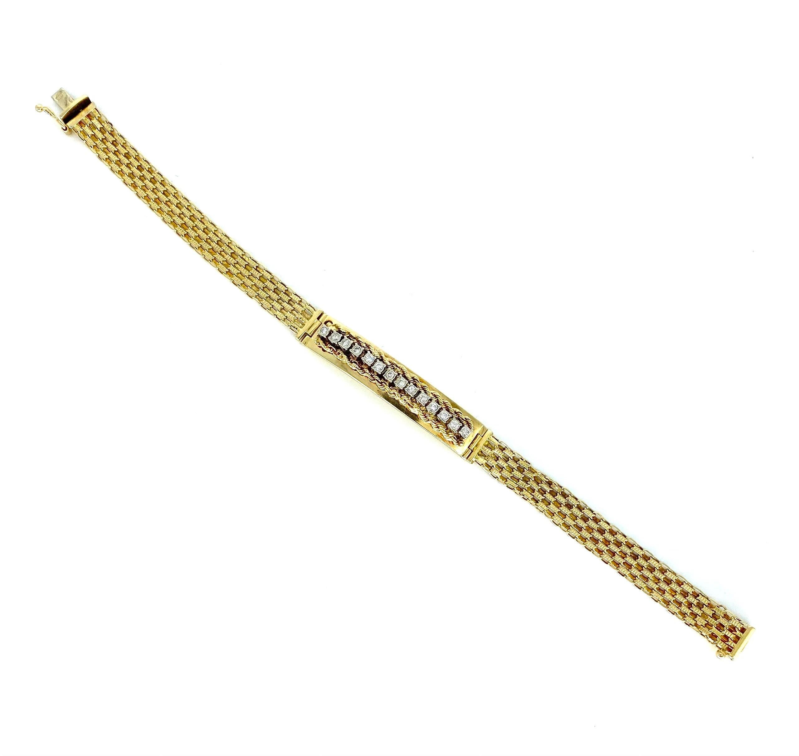 Vintage Designer 0.70 Carat Diamond Fancy Rope ID Link Bracelet 14k Gold For Sale 2