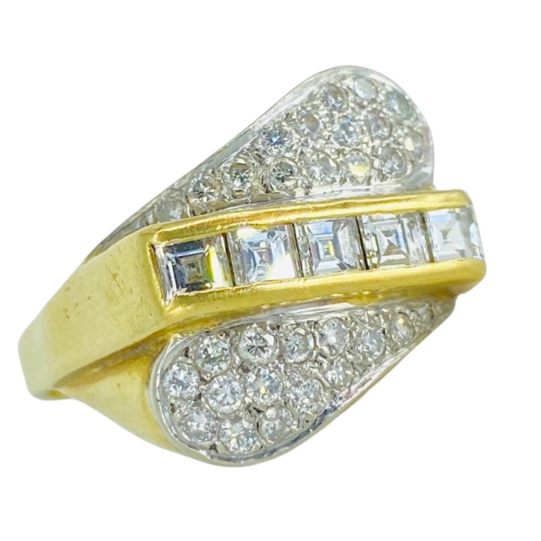 Vintage Designer 2.15 Carat Diamond Total Weight Cluster Cocktail Ring 18k Gold. The ring is two tone color gold and features Asher cut diamonds as well as round brilliant cut diamonds. very unique and elegant luxury diamond ring with perfect