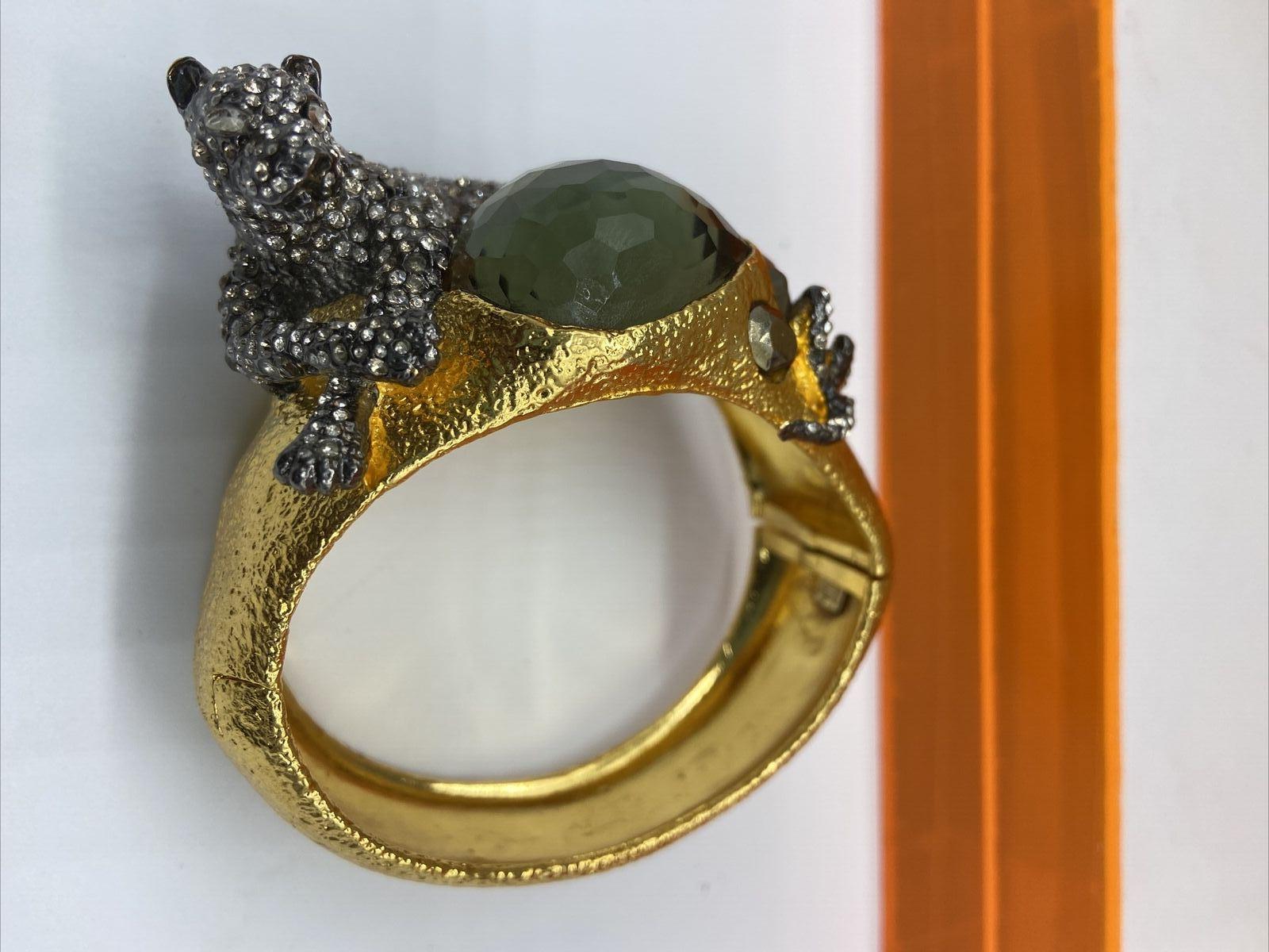 Modern Vintage Designer Alexis Bittar Crystal Panther Hinged Bracelet For Sale