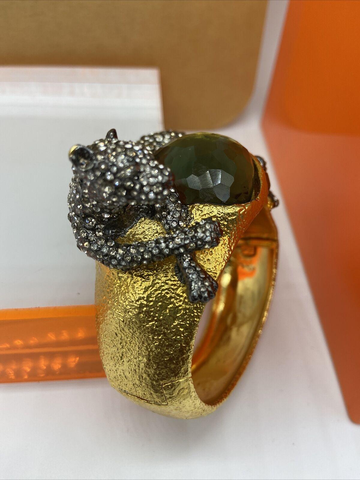 Mixed Cut Vintage Designer Alexis Bittar Crystal Panther Hinged Bracelet For Sale