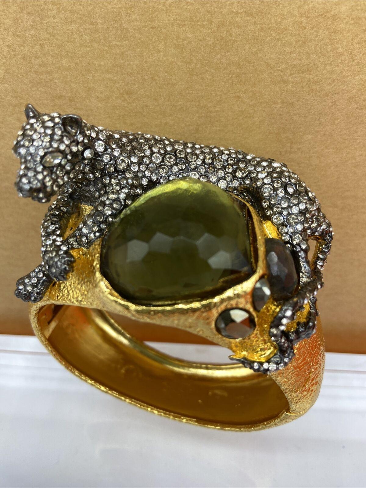Women's Vintage Designer Alexis Bittar Crystal Panther Hinged Bracelet For Sale