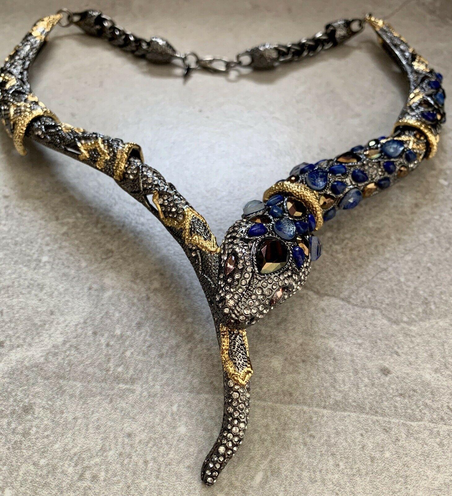 Mixed Cut Vintage Designer Alexis Bittar Jardin de Papillon Snake Serpent Necklace