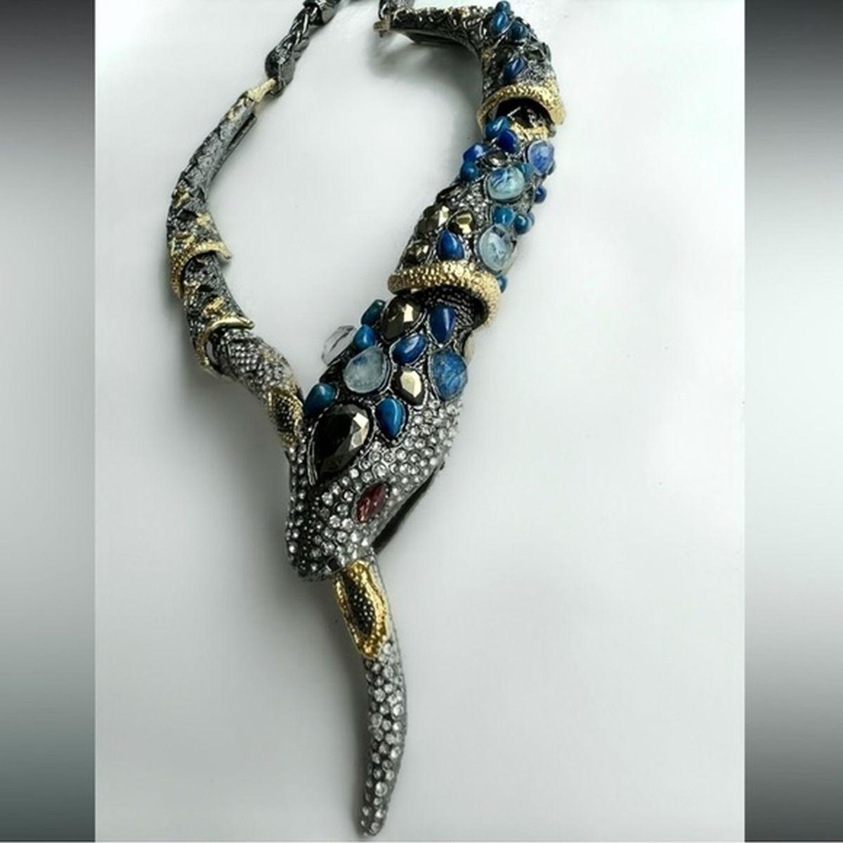 Mixed Cut Red Carpet Oscar Worthy Designer Alexis Bittar Snake Serpenti Statement Necklace