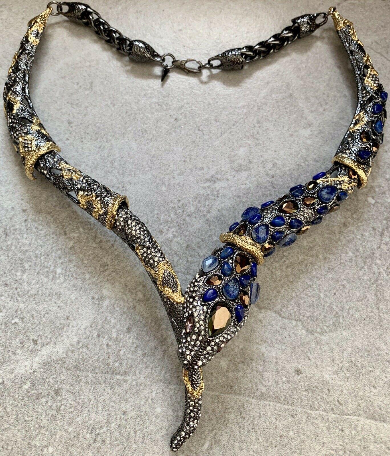 Red Carpet Oscar Worthy Designer Alexis Bittar Snake Serpenti Statement Necklace In Excellent Condition In Montreal, QC
