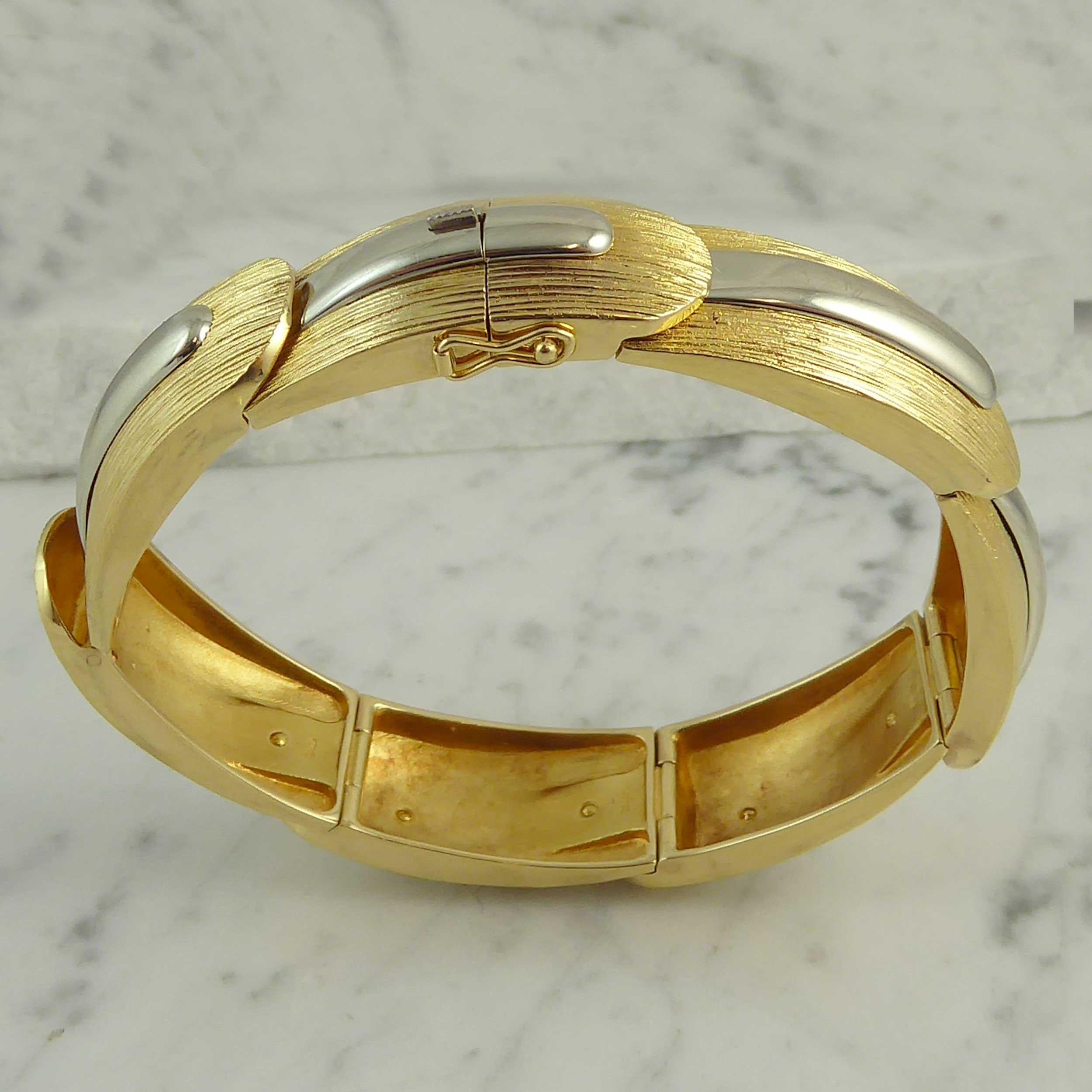 Vintage Designer Bracelet 1974, Lapponia Finland, Yellow and White Gold, Nordic For Sale 4