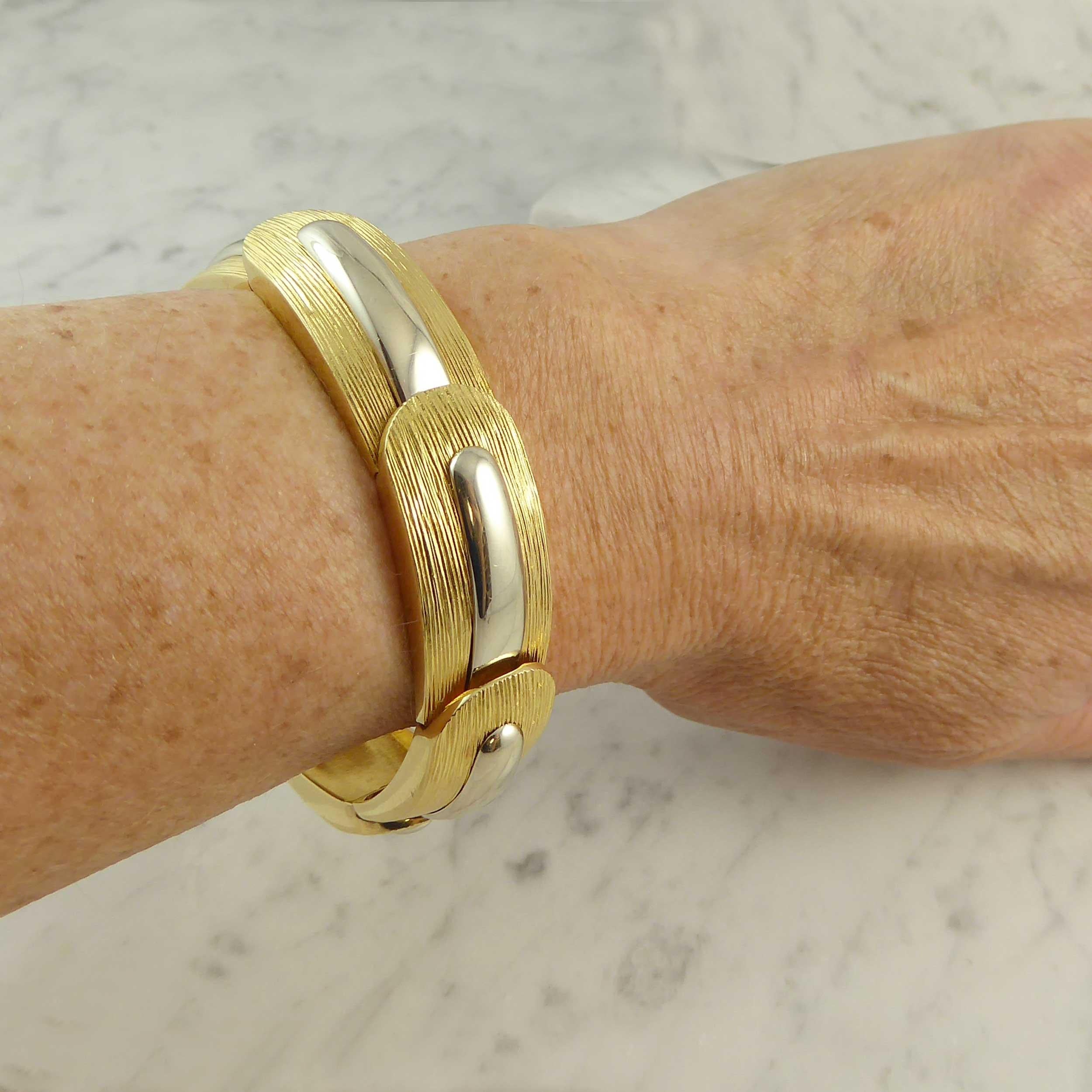 Vintage Designer Bracelet 1974, Lapponia Finland, Yellow and White Gold, Nordic For Sale 6