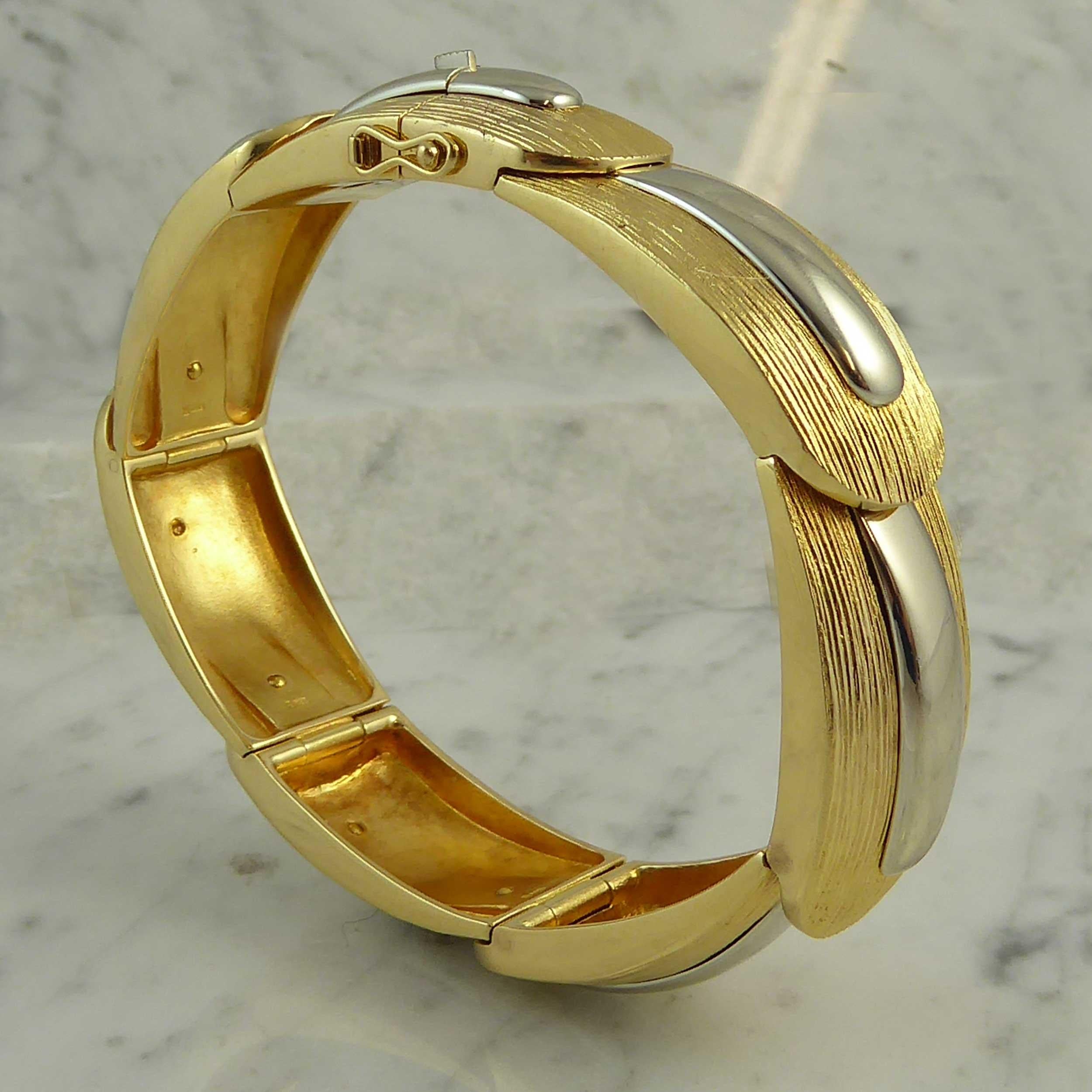 Modernist Vintage Designer Bracelet 1974, Lapponia Finland, Yellow and White Gold, Nordic For Sale