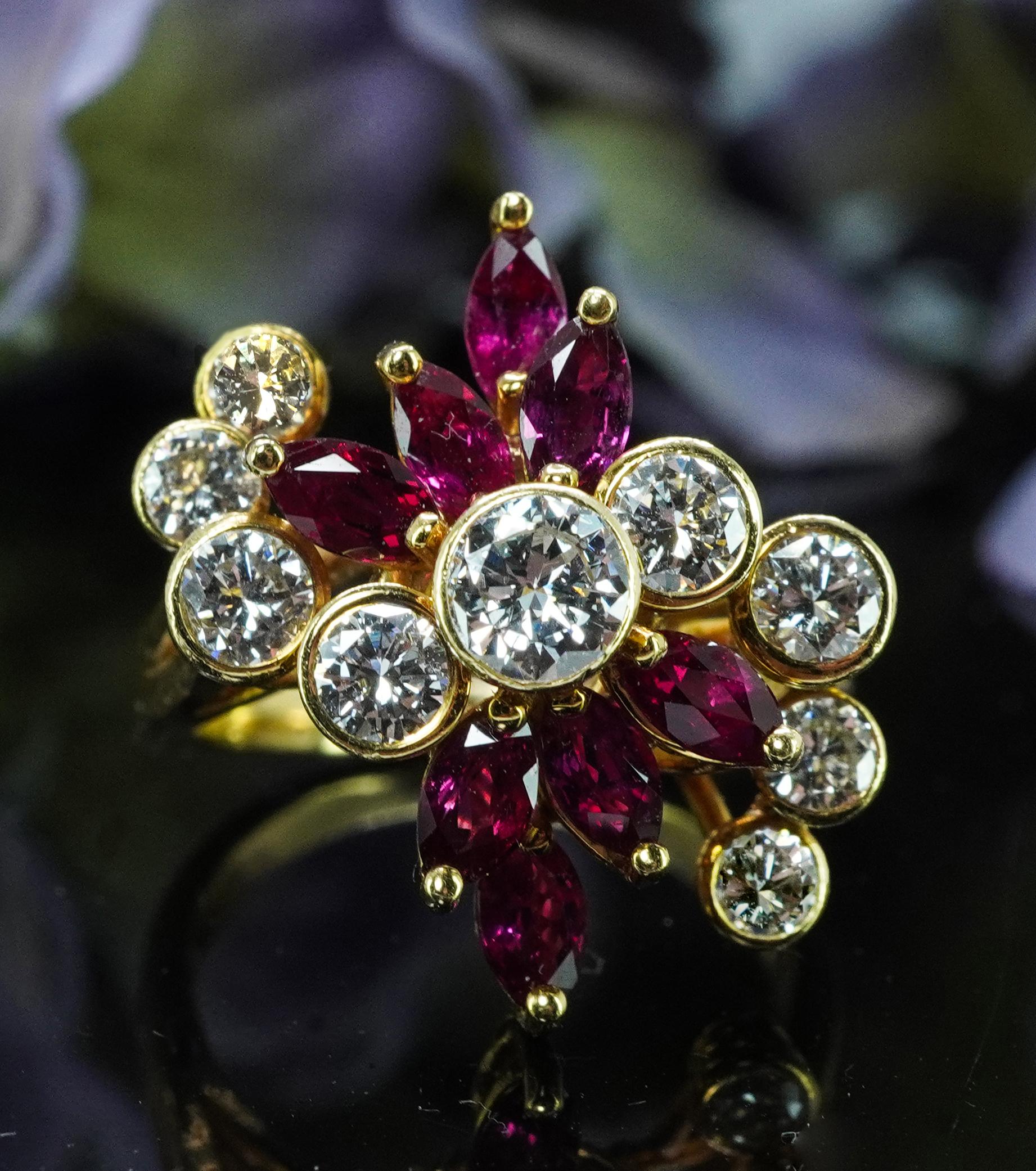Vintage Designer Burmese Ruby Diamond Ring 18K Gold GC&G Sign Estate Midcentury (Rundschliff) im Angebot