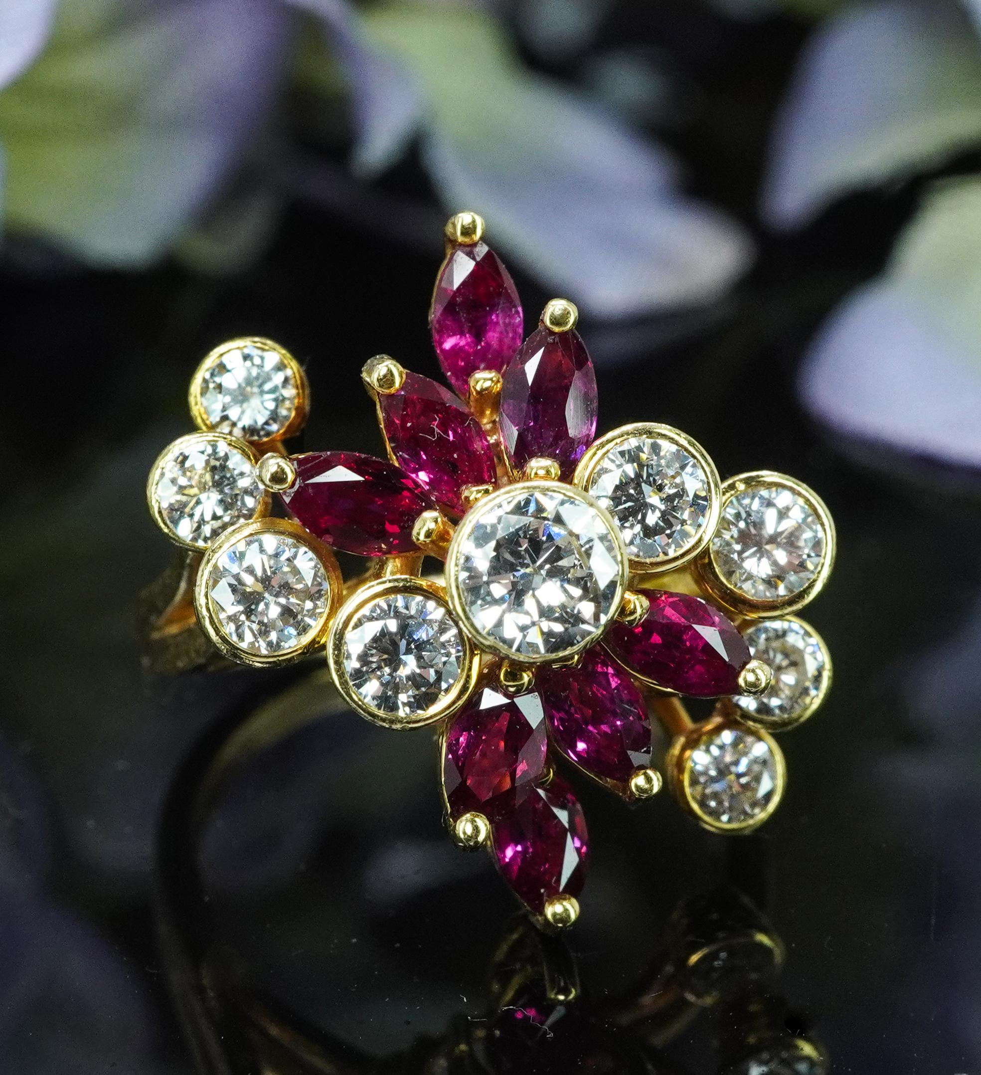 Vintage Designer Burmese Ruby Diamond Ring 18K Gold GC&G Sign Estate Midcentury im Angebot 1