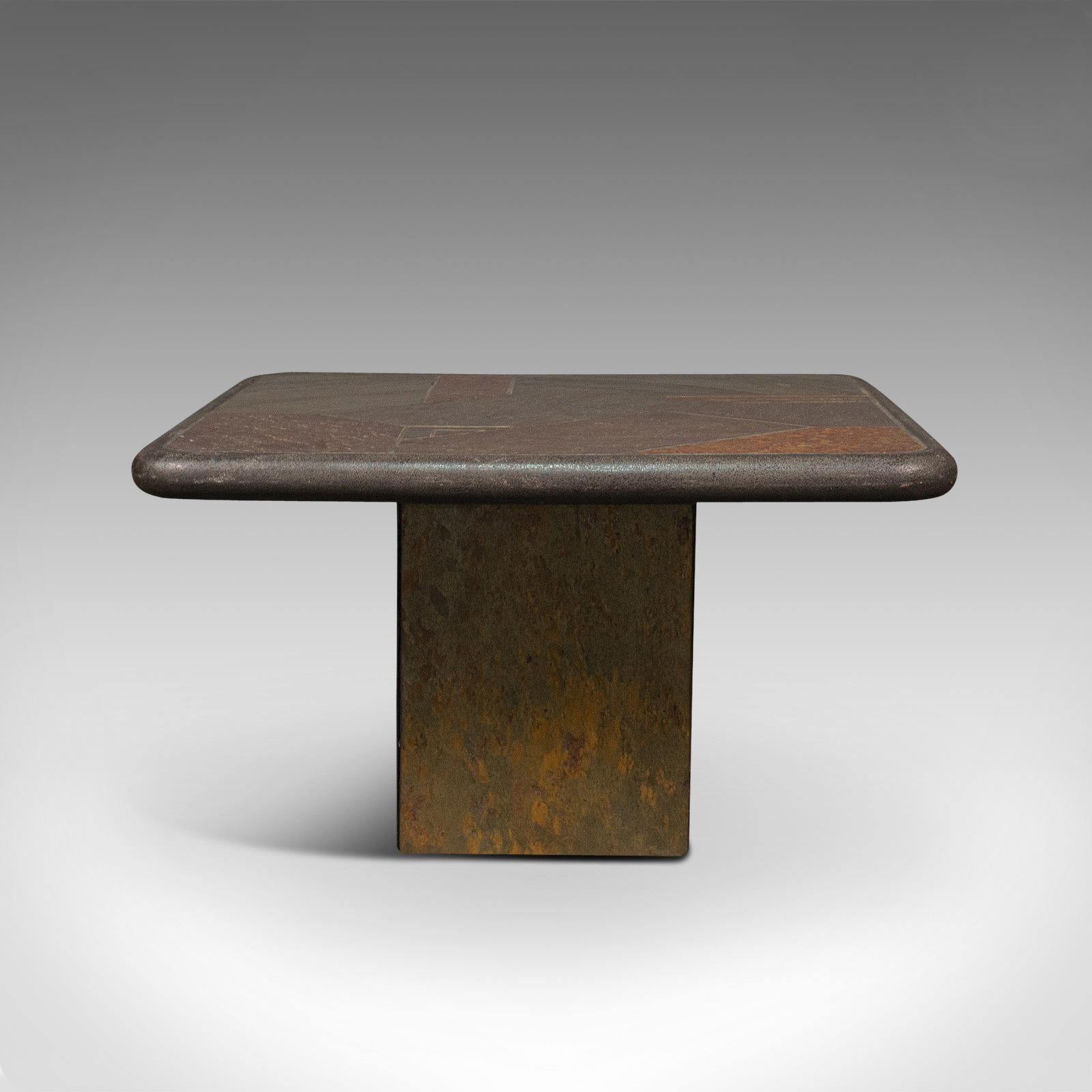 This is a vintage designer coffee table. A Dutch, slate and brass brutalist artwork from the Tableaux series by Paul Kingma, dating to the late 20th century, circa 1980.

Superb opportunity to grace your living room with a Kingma piece
Displays a