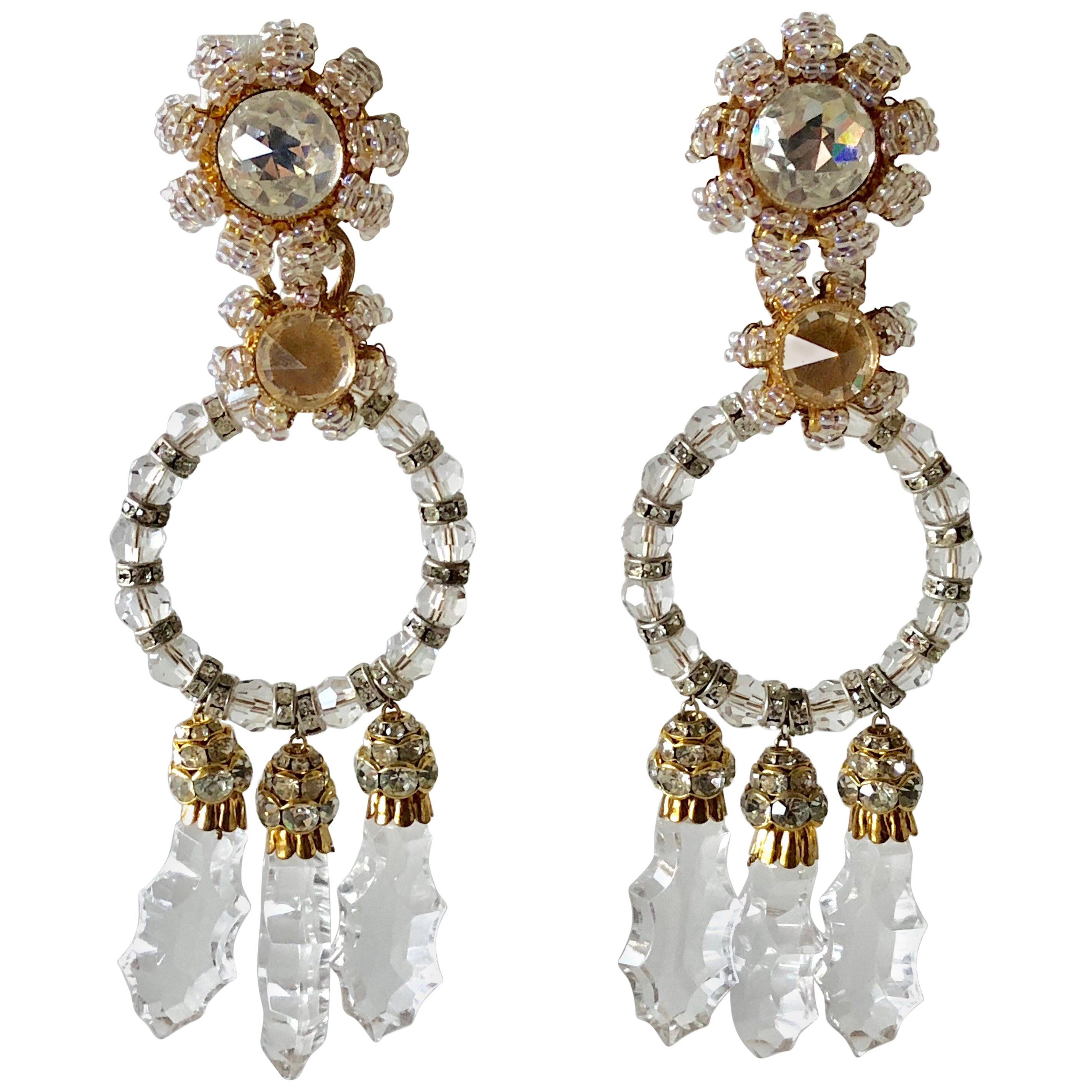  Vintage Designer Crystal Statement Earrings c.1960s