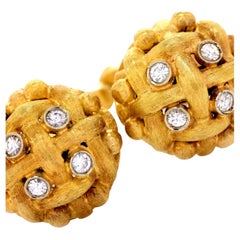 Gemelos tejidos de oro de 18 quilates con diamantes de diseño vintage