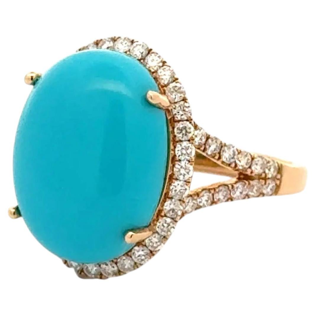 Vintage Designer EFFY Turquoise and RBC Diamond Gold Split Shank Ring For Sale