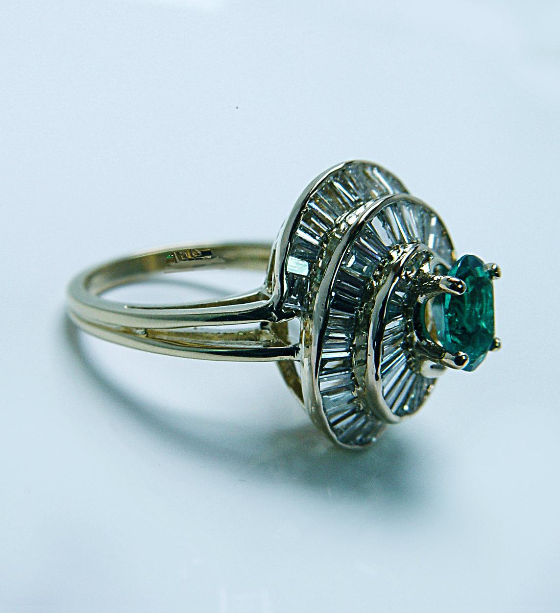 Vintage Designer Emerald Baguette Diamond 18K Gold Swirl Ballerina Ring Estate For Sale 6