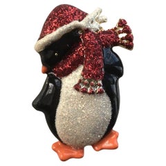 Retro Designer Enamel Penguin Brooch Happy Holiday Pin
