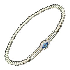 Vintage Designer Evil Eye Diamond Gold Stretch Bracelet