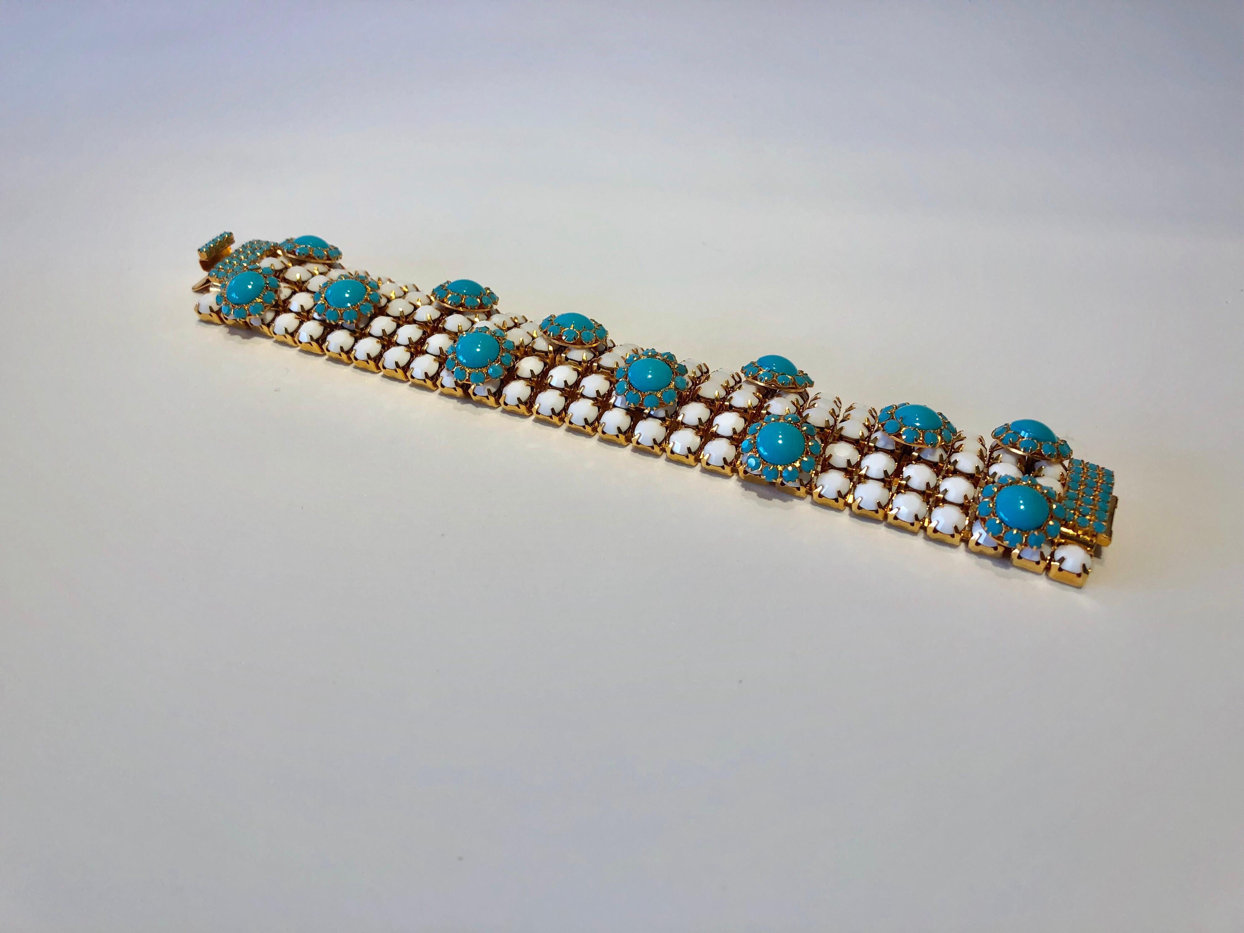 Contemporary Vintage Designer Faux Turquoise Statement Bracelet 