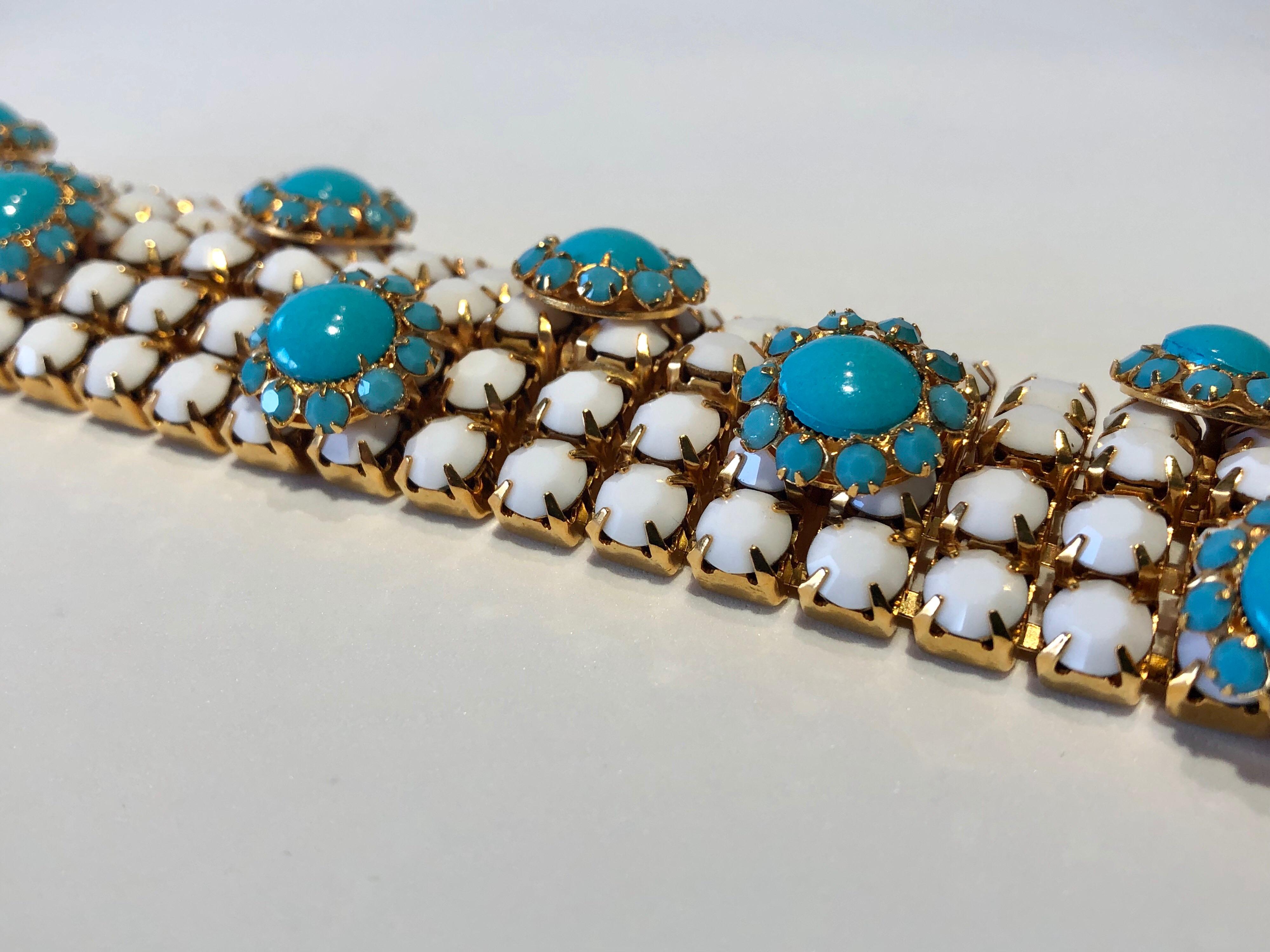 Women's Vintage Designer Faux Turquoise Statement Bracelet 
