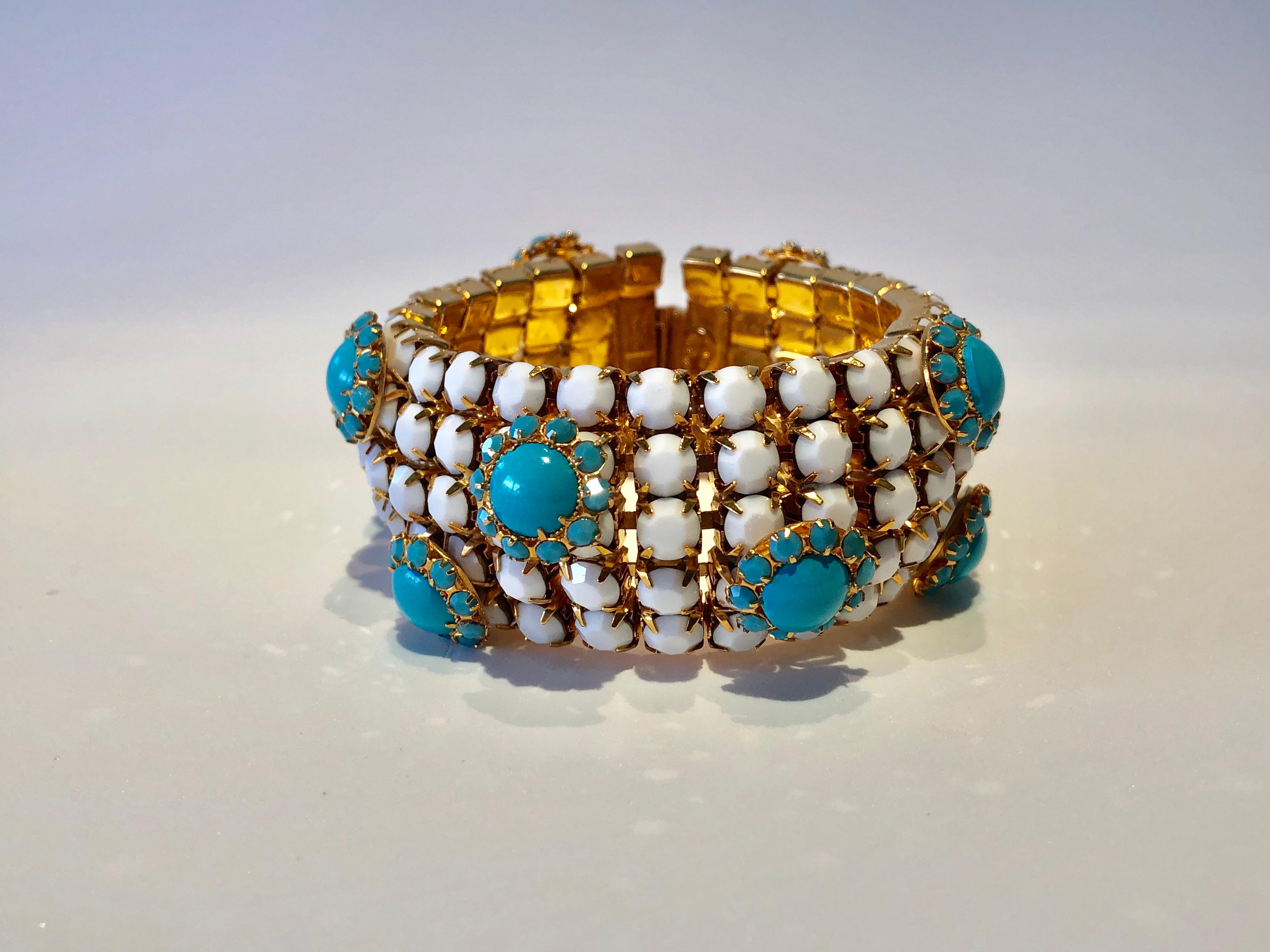 Vintage Designer Faux Turquoise Statement Bracelet  1