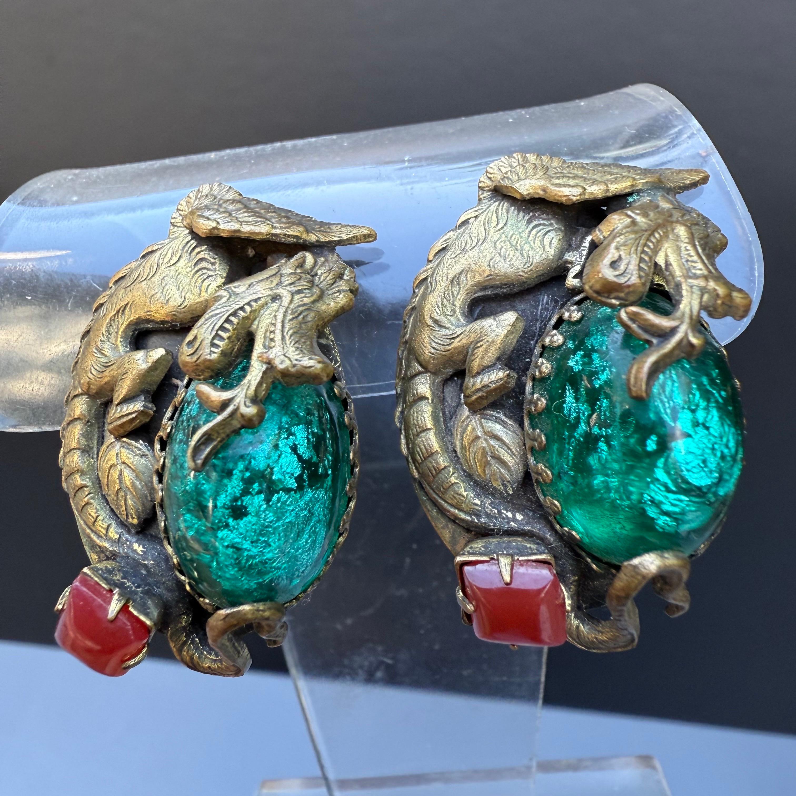 Pendientes de clip con forma de dragón de cristal de diseño vintage en Bueno estado para la venta en Monroe Township, NJ