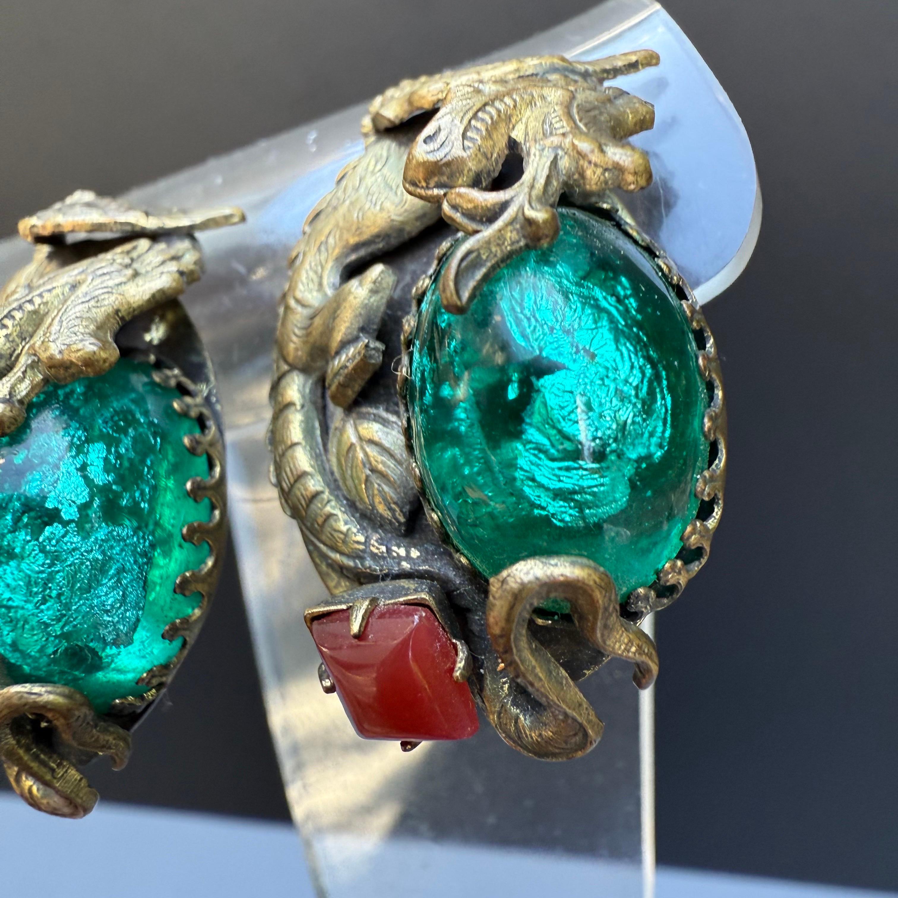 De las mujeres Pendientes de clip con forma de dragón de cristal de diseño vintage en venta