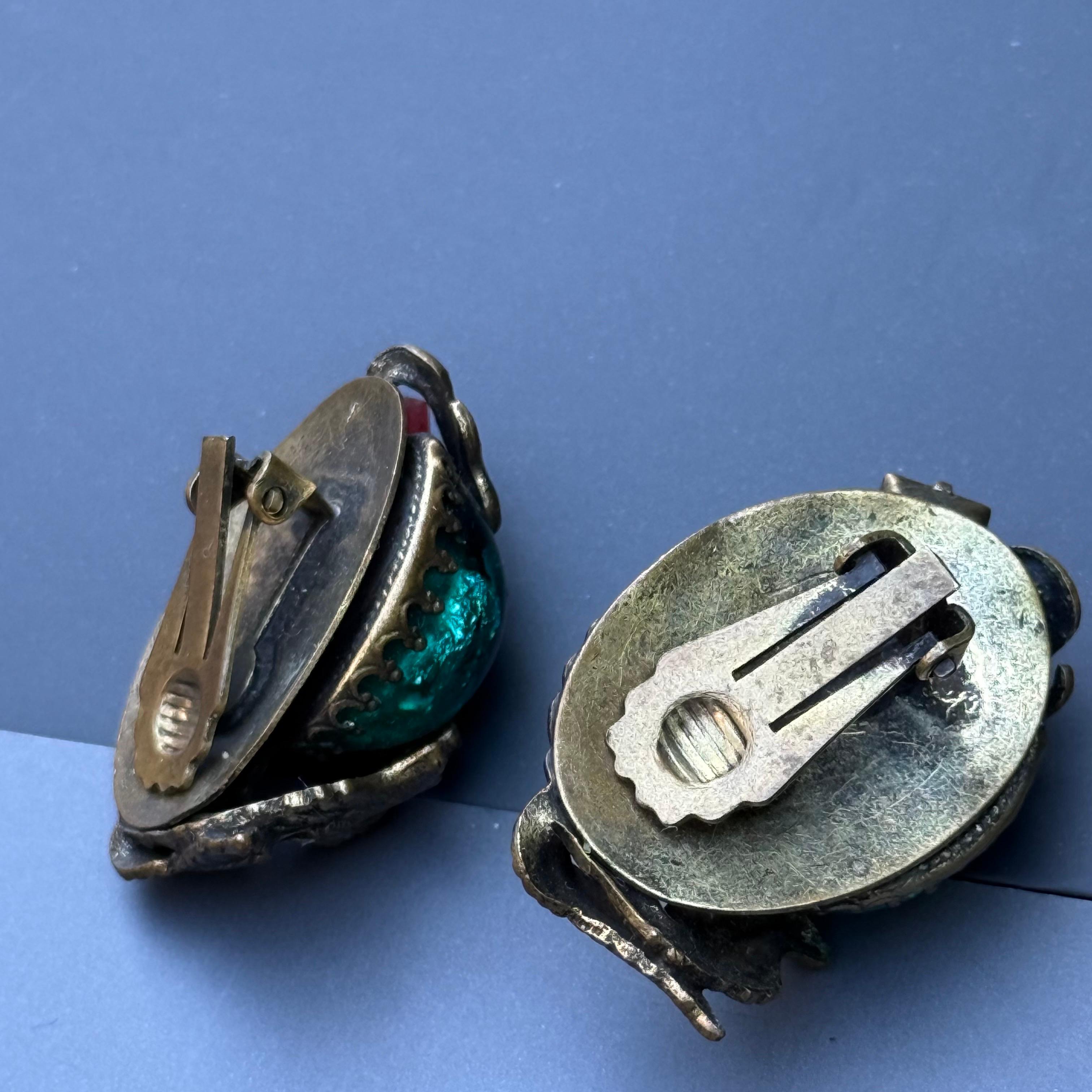 Pendientes de clip con forma de dragón de cristal de diseño vintage en venta 1