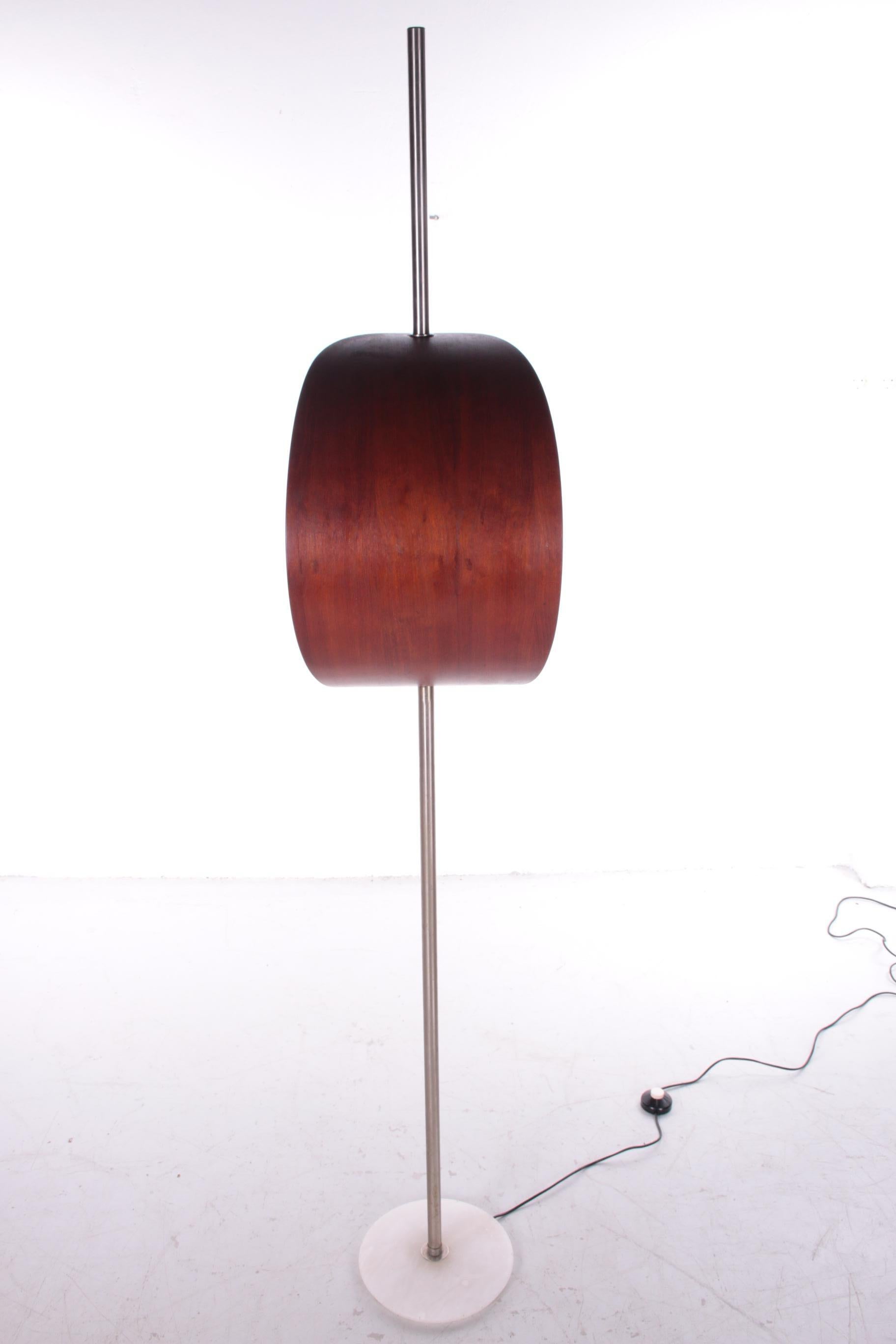 Mid-Century Modern Vintage Designer French Floor Lamp with Wooden Lamella, 1960s For Sale