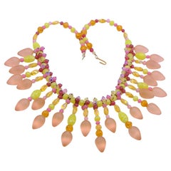 Vintage Designer Glass Necklace Pink Lime Color 1970s