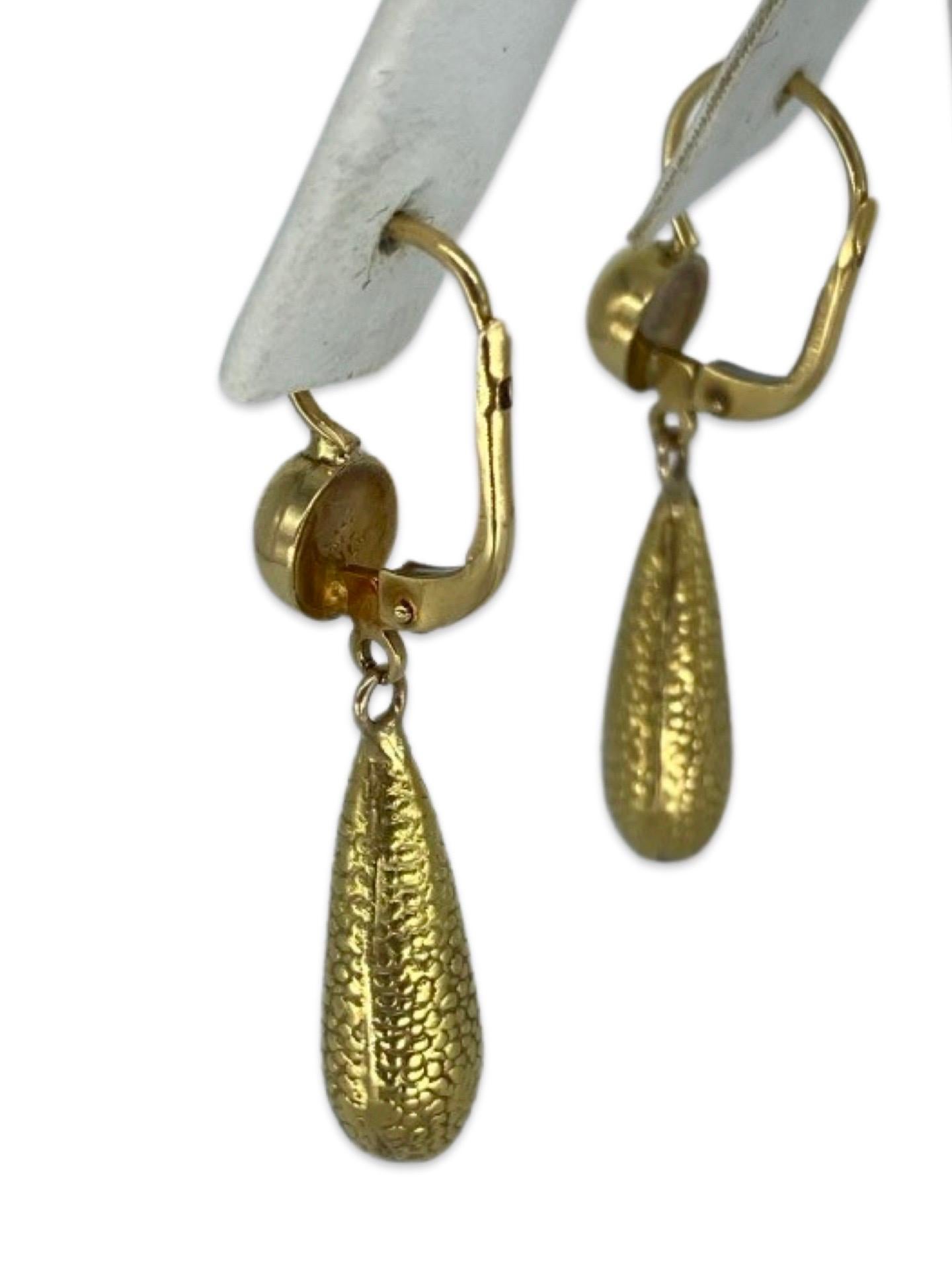 Vintage Designer Hammered Dangle Drop Lever Back Earrings 18k Gold Italy For Sale 6