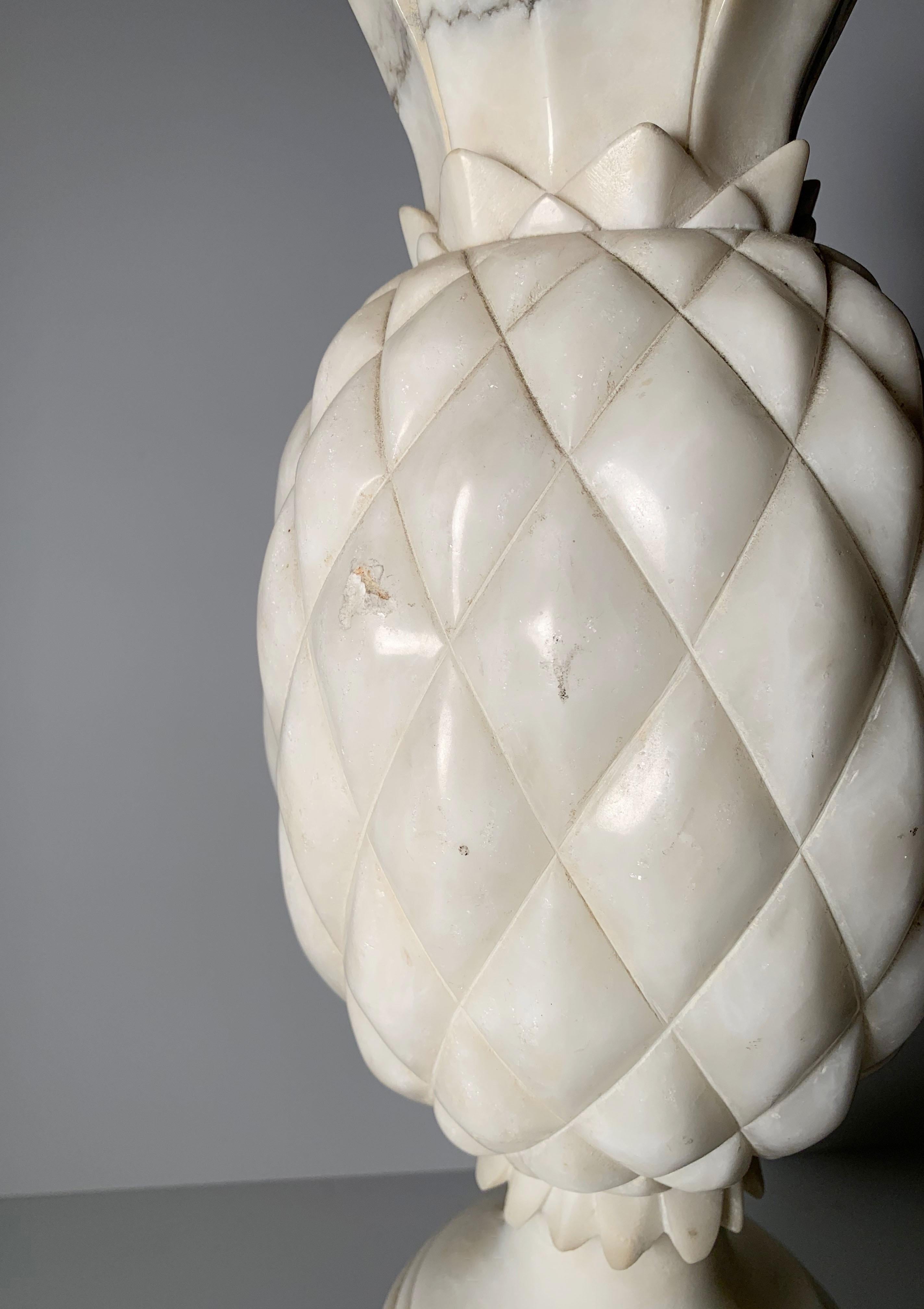 Hollywood Regency Vintage Designer Italian Carved Marble Pineapple Table Lamp