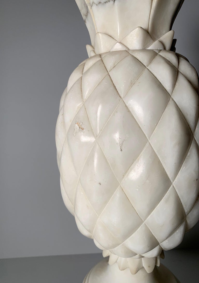 Vintage Designer Italian Carved Marble Pineapple Table Lamp For Sale at