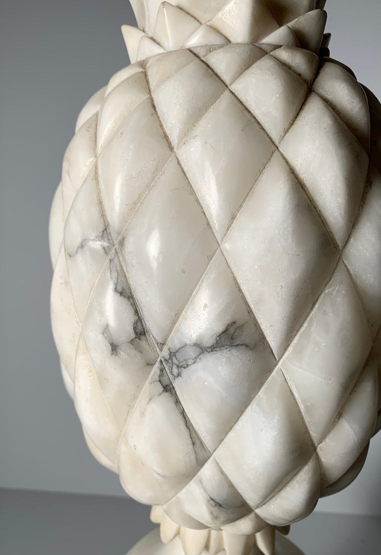 Vintage Designer Italian Carved Marble Pineapple Table Lamp For Sale at