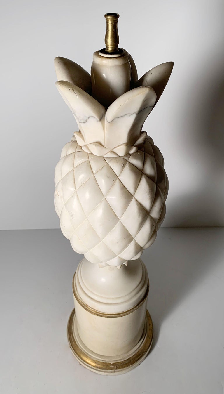 Vintage Designer Italian Carved Marble Pineapple Table Lamp For Sale at