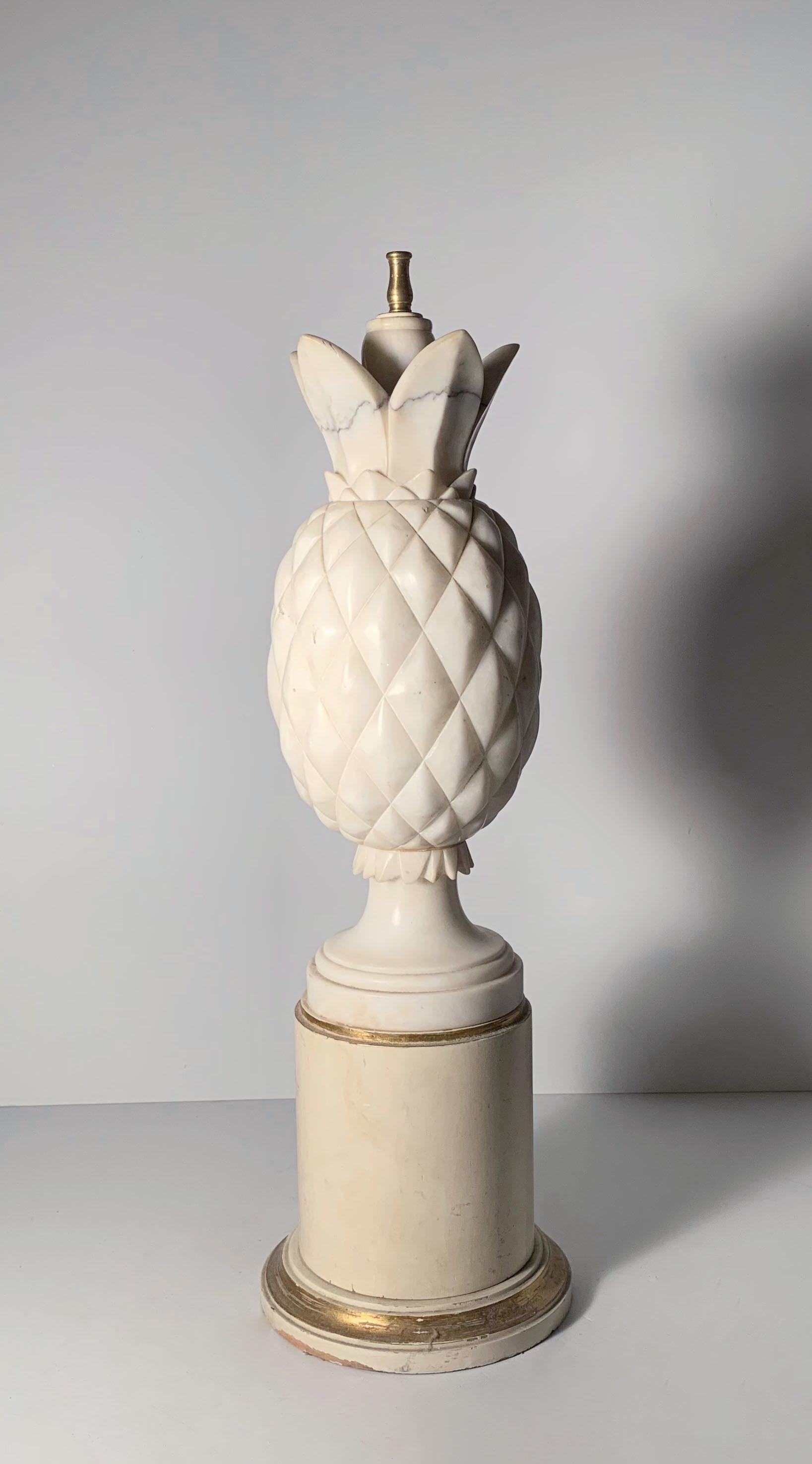 Vintage Designer Italian Carved Marble Pineapple Table Lamp 2