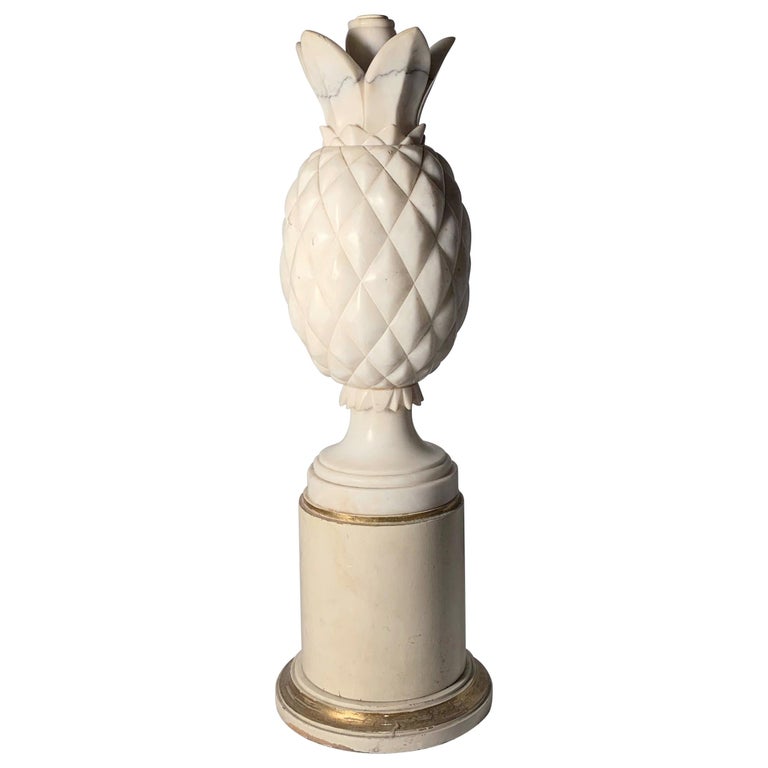 Vintage Designer Italian Carved Marble Pineapple Table Lamp For Sale at
