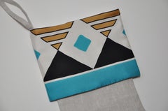 Vintage Designer Jacques Heim Silk Scarf Irish Linen Christmas Stocking Blue