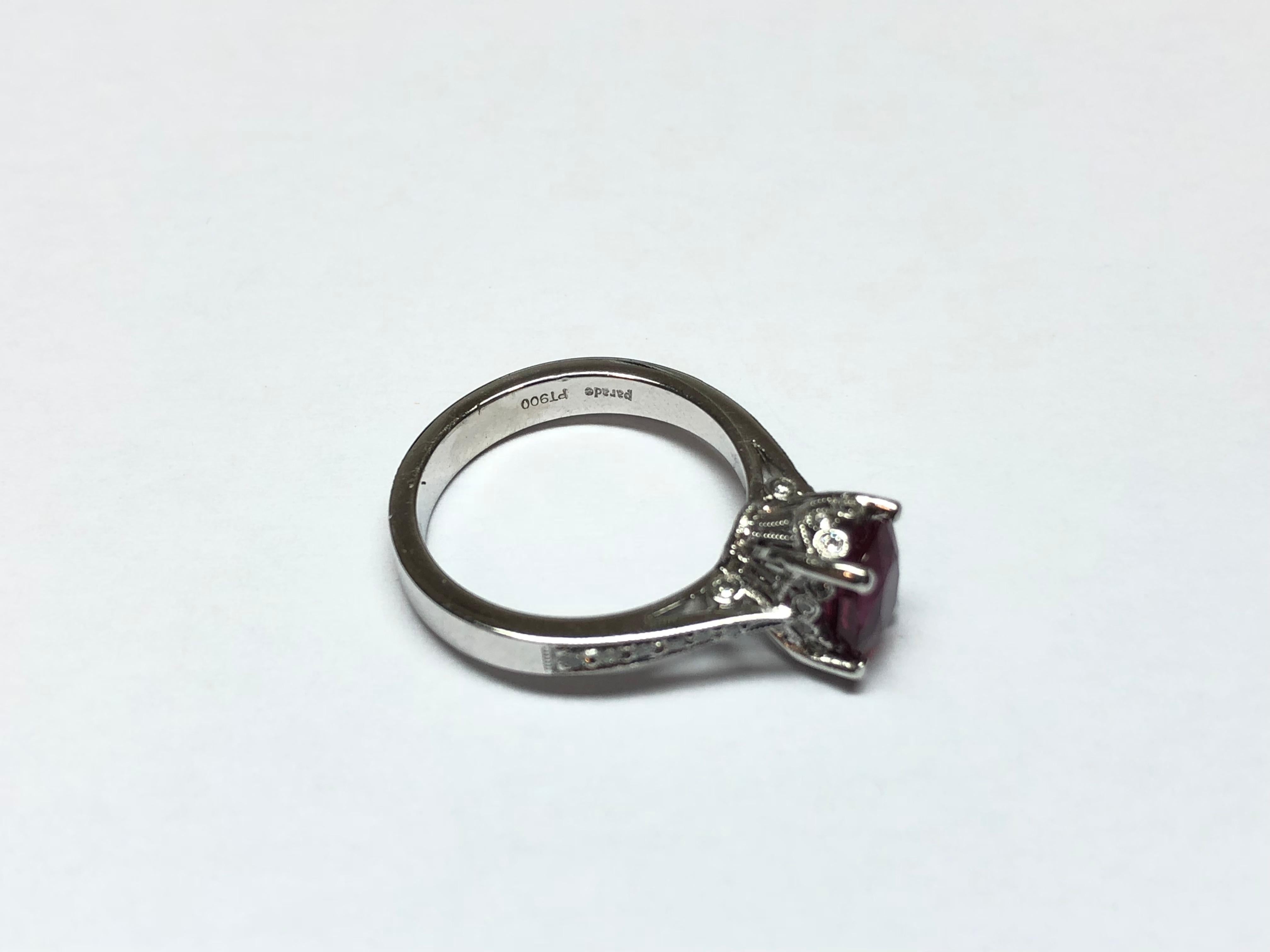 Vintage Designer Jewelry Platinum Ring with Diamonds and Burmese Ruby In Good Condition For Sale In Sofia , BG