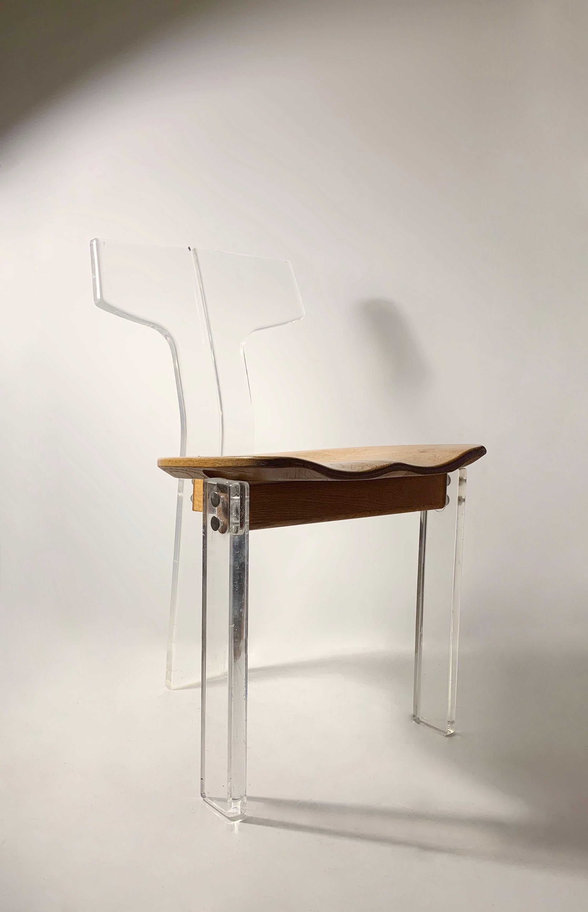 Mid-Century Modern Vintage Designer Lucite T-Back Side / Desk Chair For Sale