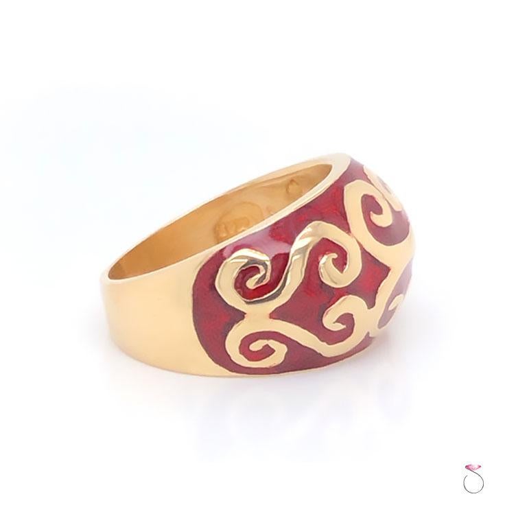 Vintage Designer MAZ Large Red Enameled Dome Ring in 14k Yellow Gold In Excellent Condition For Sale In Honolulu, HI