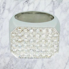 French Men’s 4.40 Carat Diamond Ring 18k White Gold