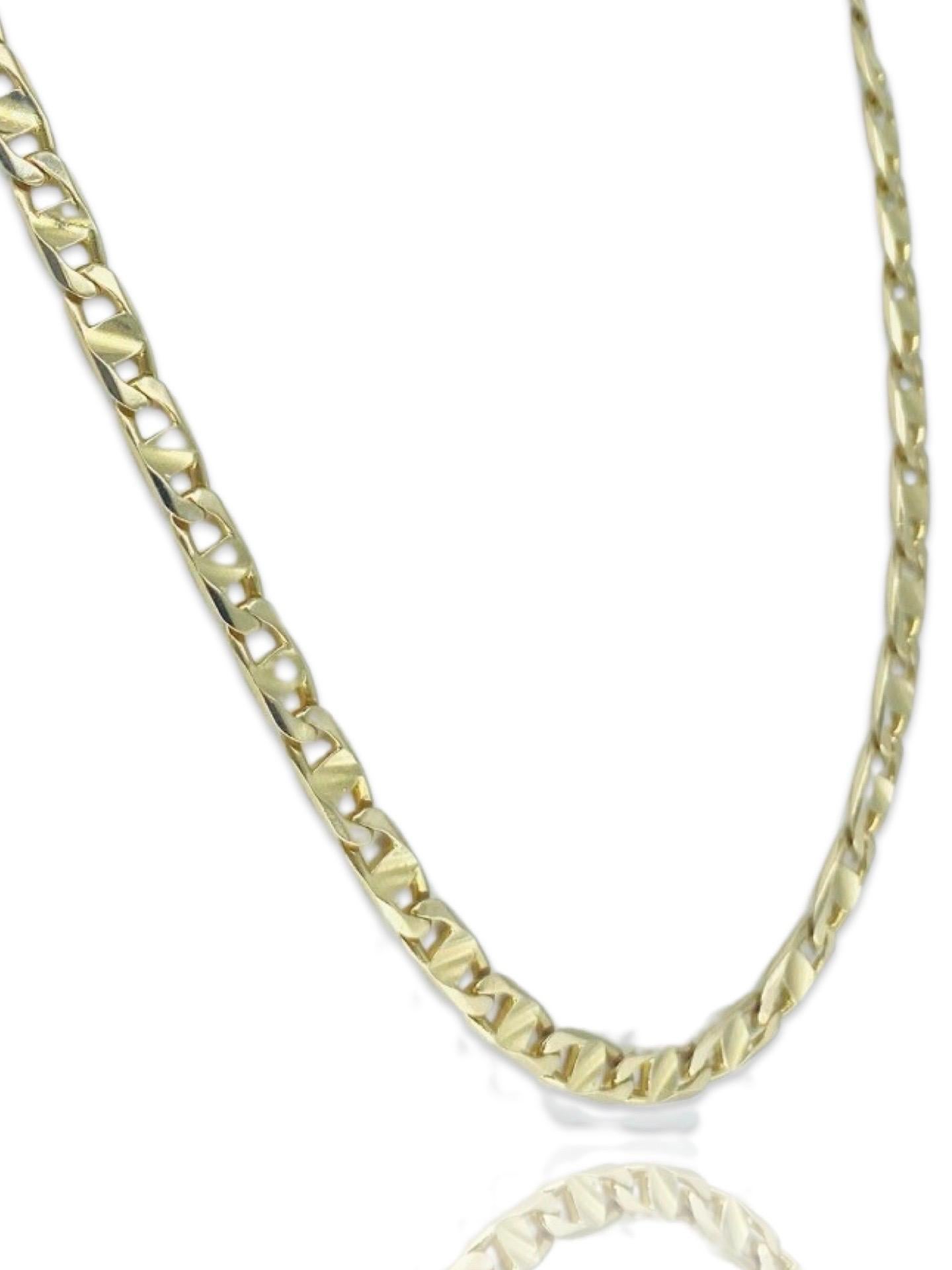 Designer Men’s 5mm Fancy Mariner Link Chain Necklace 14k Gold. The chain weights 25.3g and measures 18.5 inches in length. Marked Tissor (designer) Made in Italy.
