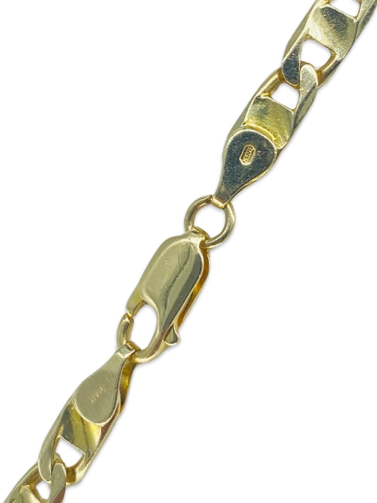Women's or Men's Vintage Designer Men’s 5mm Fancy Mariner Link Chain Necklace 14k Gold For Sale