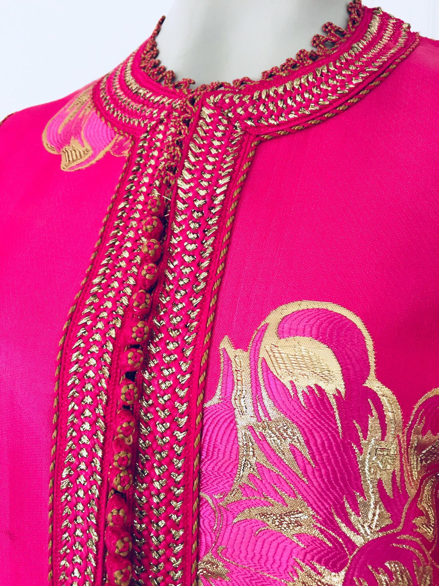 Vintage Designer Moroccan Caftan, Metallic Brocade Kaftan with Pink and Gold 4
