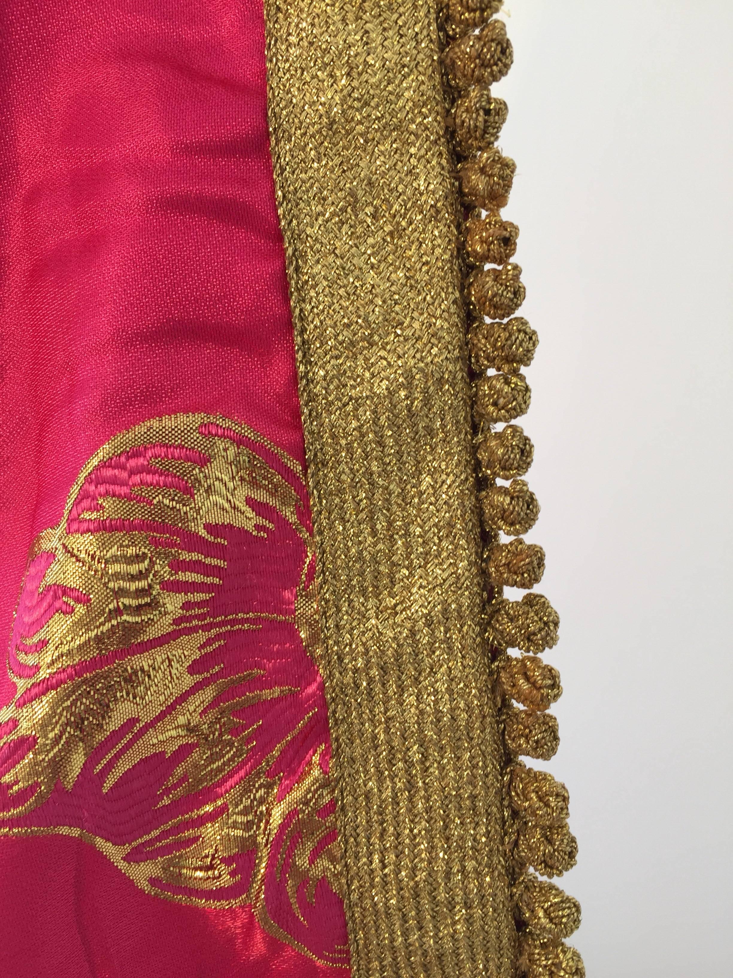 Moorish Vintage Designer Moroccan Kaftan, Embroidered Brocade Caftan with Pink and Gold