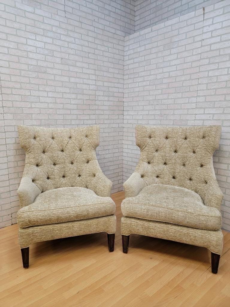 Vintage Designer Oversized Wingback Lounge Chairs by Marge Carson In Good Condition In Chicago, IL